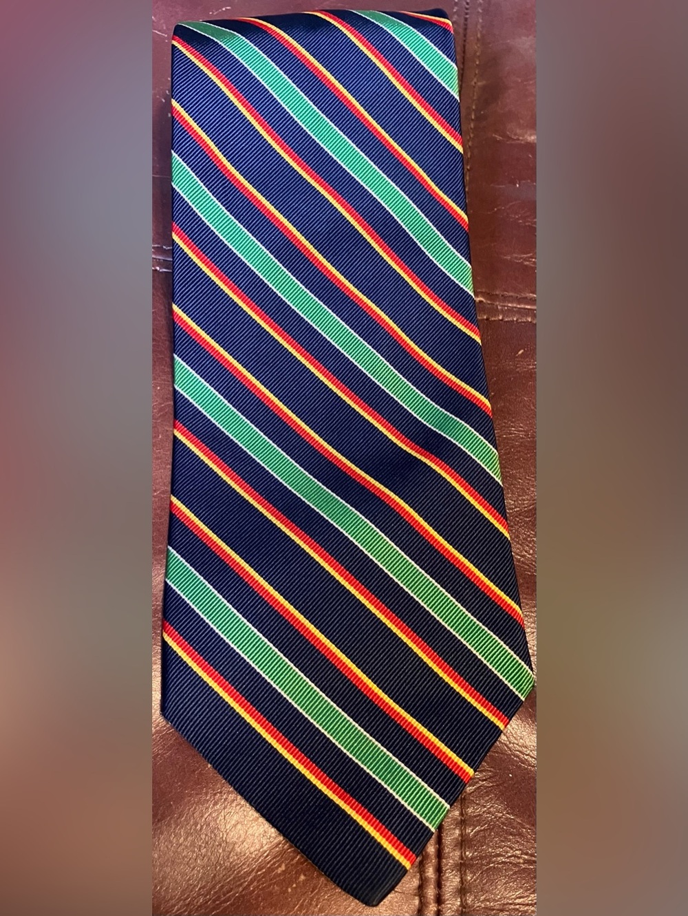 Jos. A. Bank Navy Silk Repp Tie with Green and Red Stripes